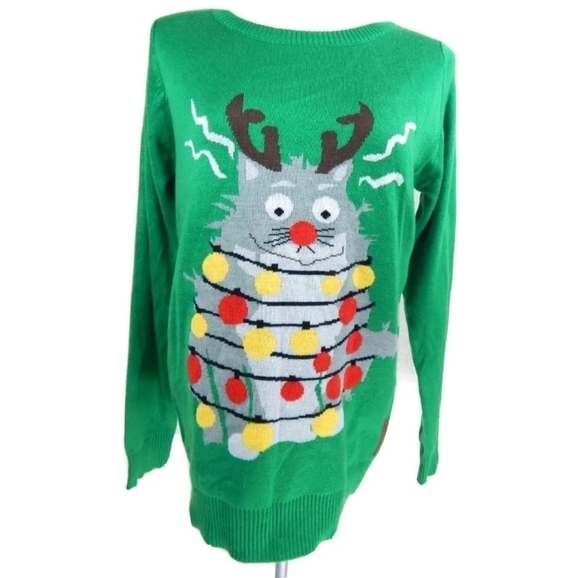 Tipsy Elves Electrocuted Cat Ugly Christmas Sweater - Picture 1 of 3